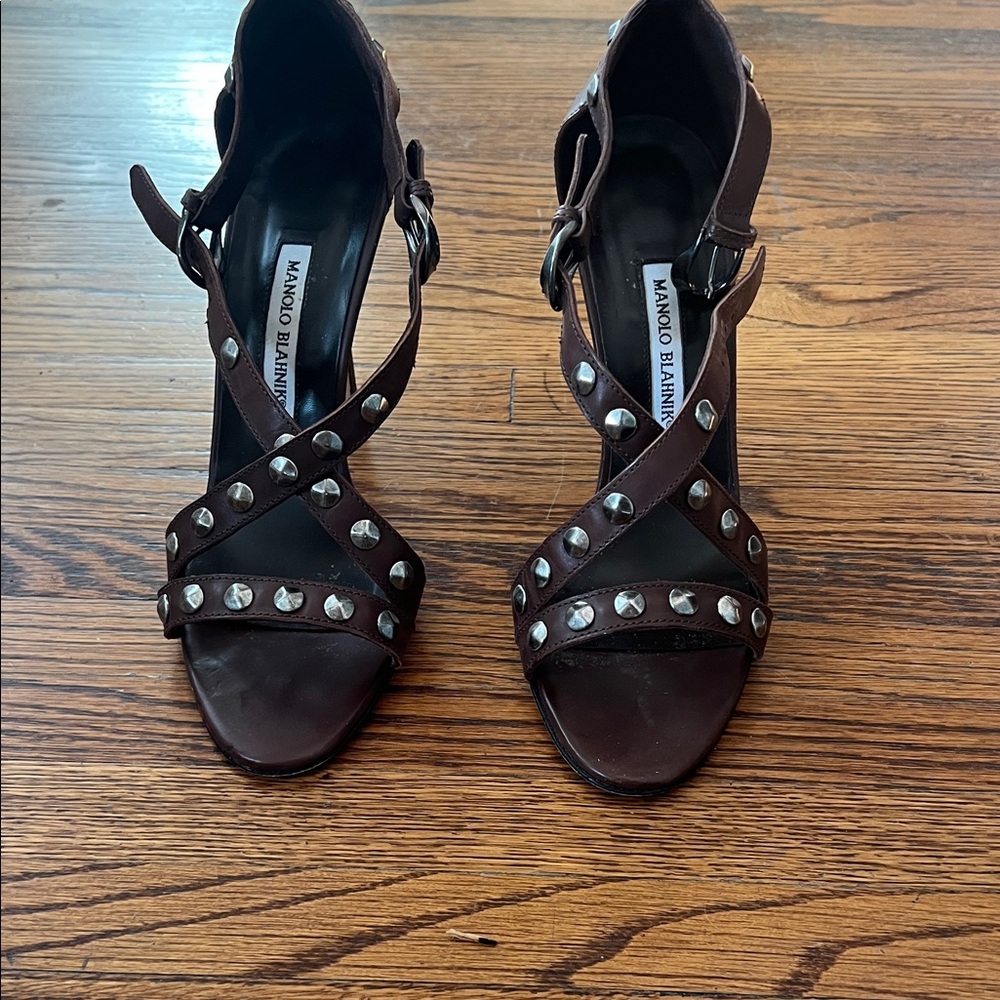 Manolo Blahnik Dark Brown Studded Heels